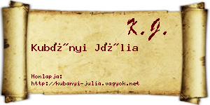 Kubányi Júlia névjegykártya